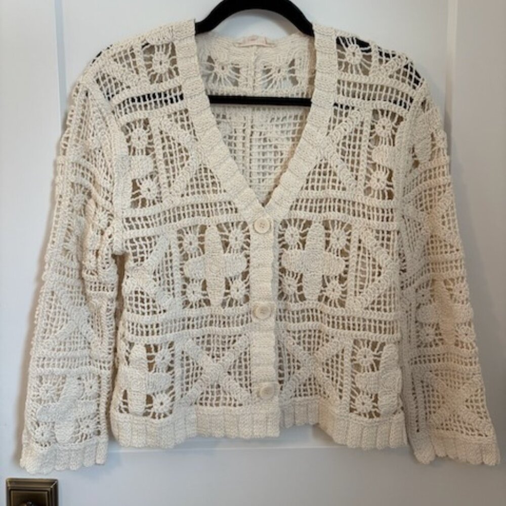 Solitaire Cotton Crochet Cardigan – Cream – Size L